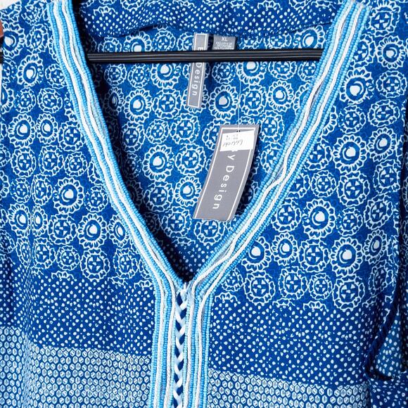 By Design Blue Print Sleeveless Tunic Top XL NWT Coastal Inspired Boho - Picture 3 of 7